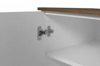 Buffet WHITY 2 blanc mat 180cm 2 portes/3 tiroirs Plateau en bois noyer